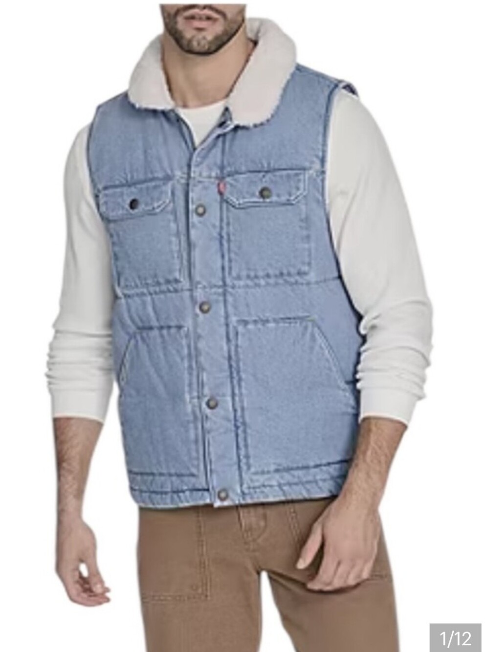 Levi Strauss Denim Vest Puffer Blue Padded Mens Size XL